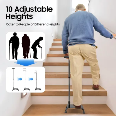 Canne 2-en-1 à quatre pieds, hauteur réglable – image 2
