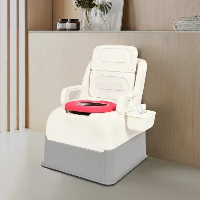 Chaise de toilette de chevet bleue avec seau