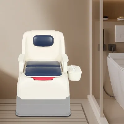 Chaise de toilette de chevet bleue avec seau – image 2