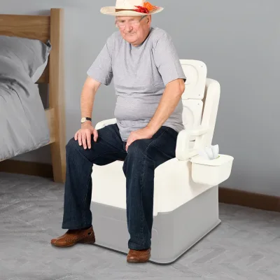 Chaise de toilette de chevet bleue avec seau – image 3
