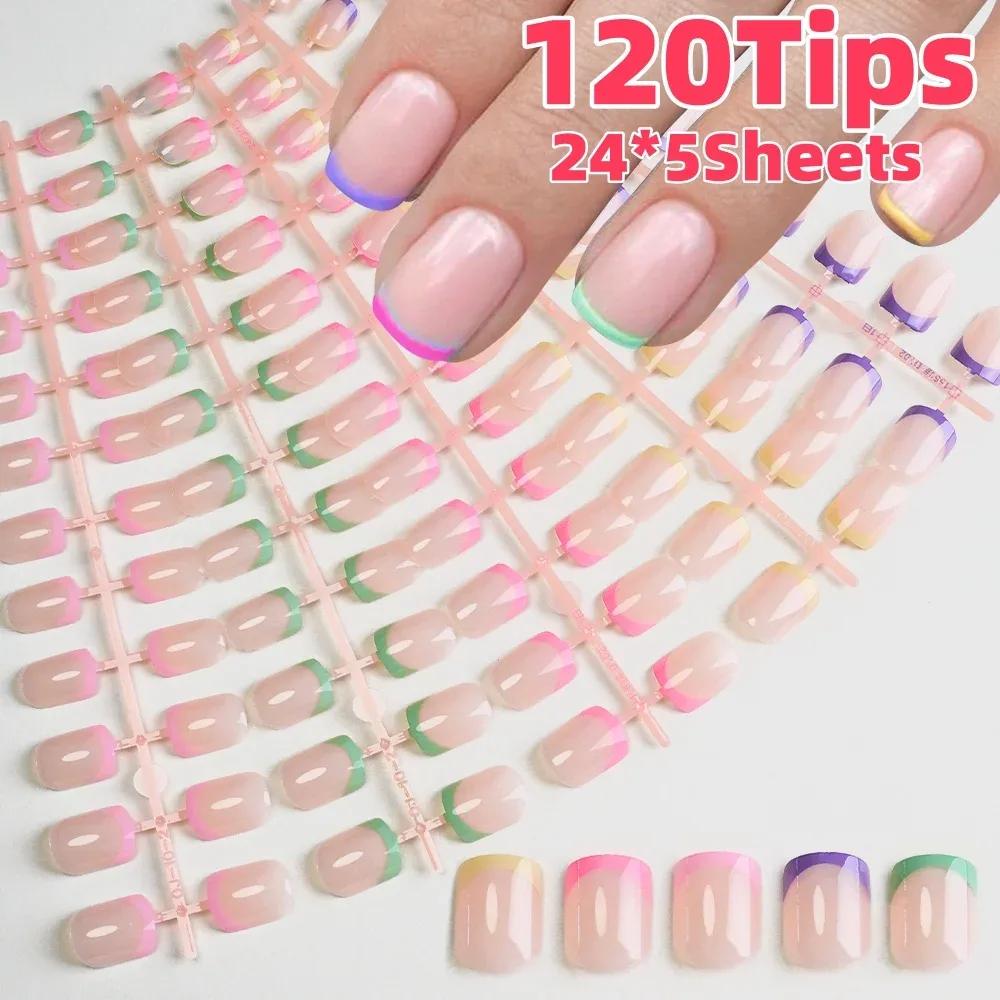 Faux ongles courts carrés mats, manucure française