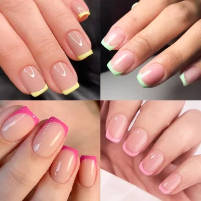 Faux ongles courts carrés mats, manucure française – image 3