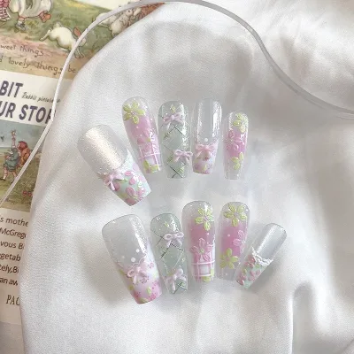 Faux ongles forme cercueil à motif floral, 10 pièces – image 2