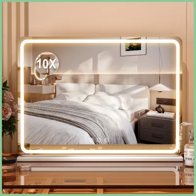 Miroir de coiffeuse à LED, cadre blanc 80 cm