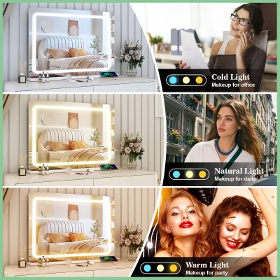 Miroir de coiffeuse à LED, cadre blanc 80 cm – image 2