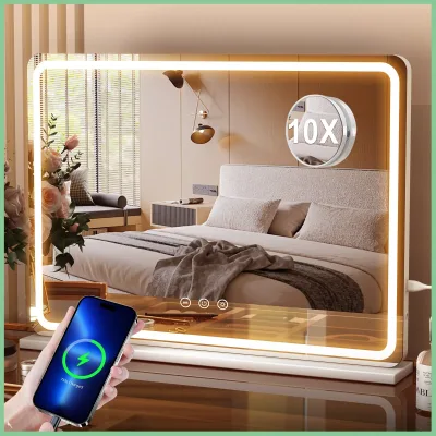 Miroir de coiffeuse à LED, cadre blanc 80 cm – image 3