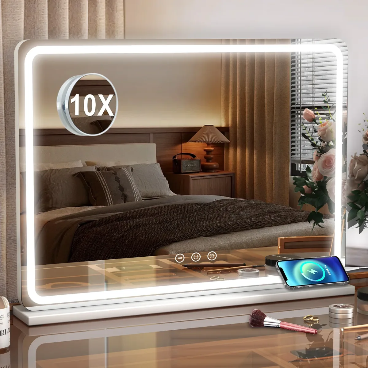 Miroir de coiffeuse lumineux blanc à bande LED