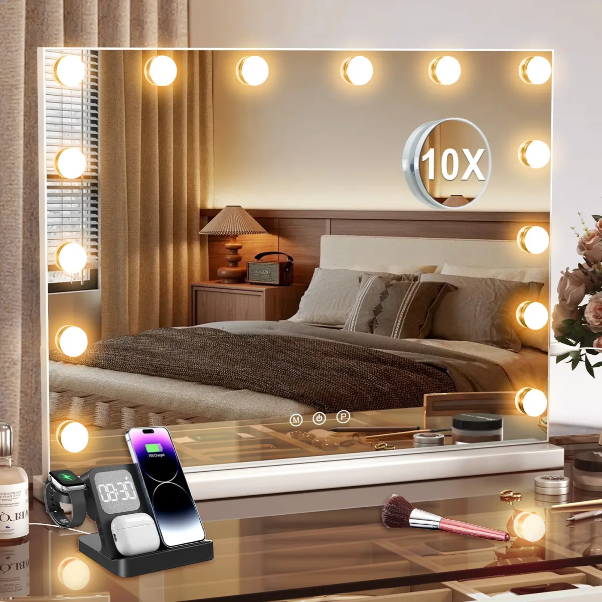 Miroir de maquillage blanc à 14 lumières LED