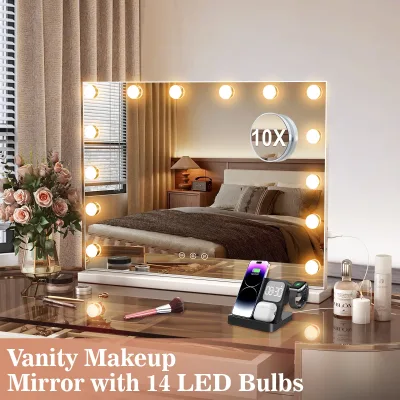 Miroir de maquillage blanc à 14 lumières LED – image 2