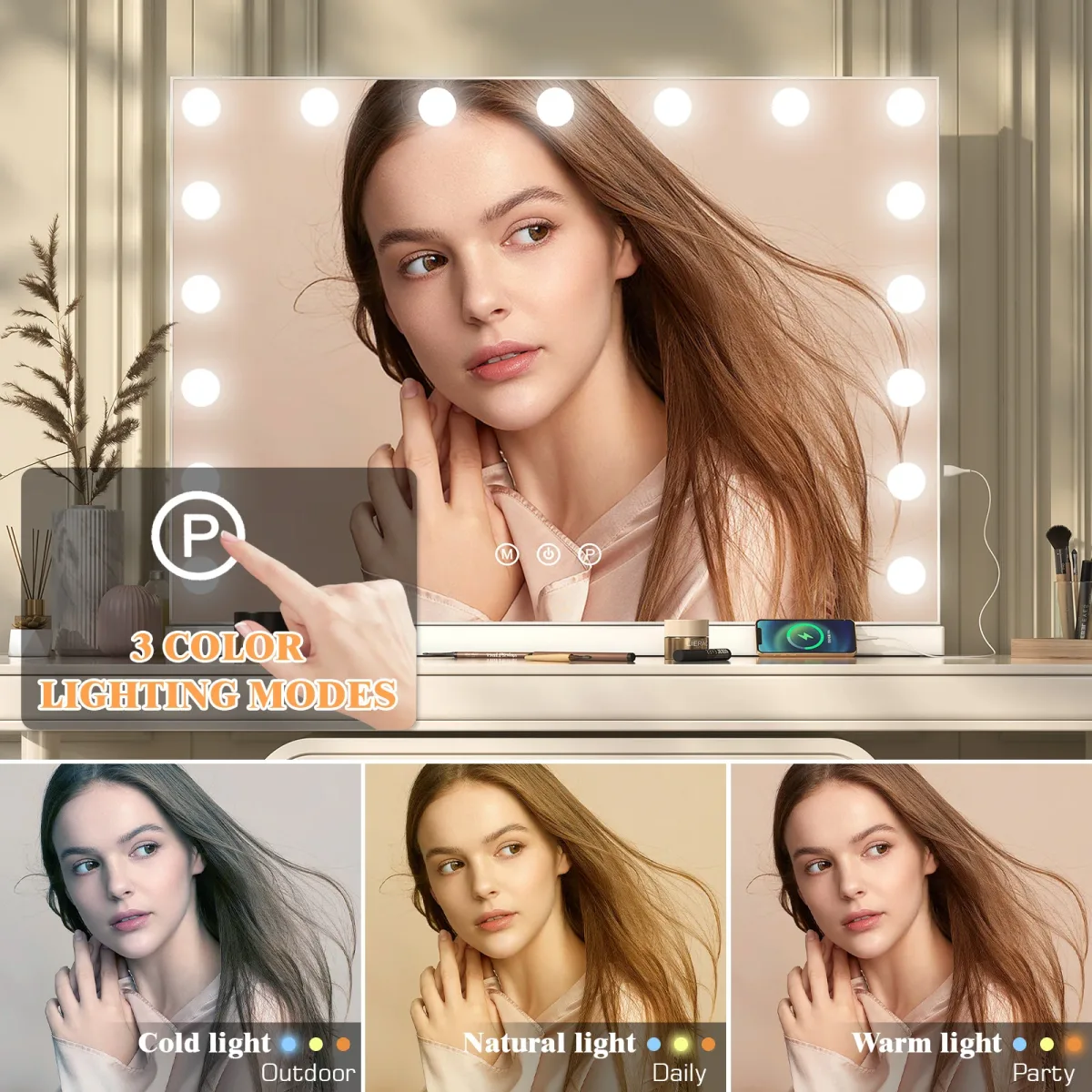 Miroir de maquillage LED à 10 lumières