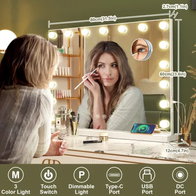 Miroir de maquillage lumineux à LED, cadre inox – image 2