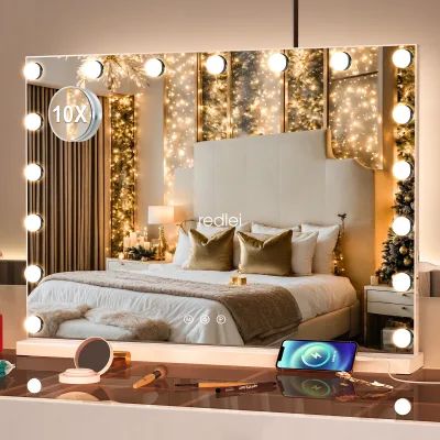 Miroir de maquillage rectangulaire à 17 LED