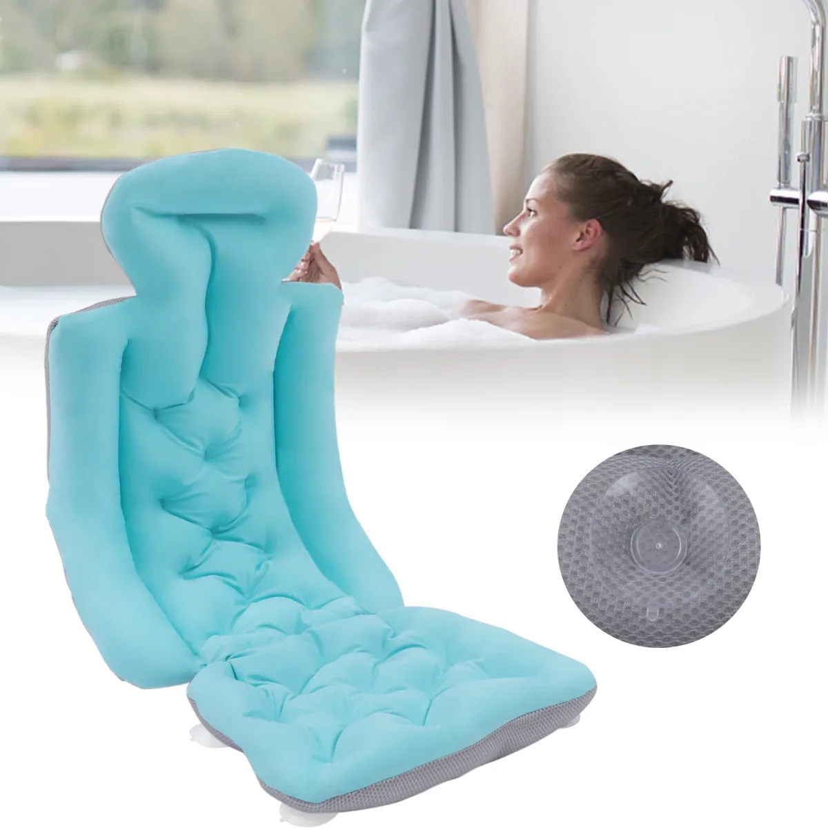 Oreiller de bain bleu pliable à ventouses