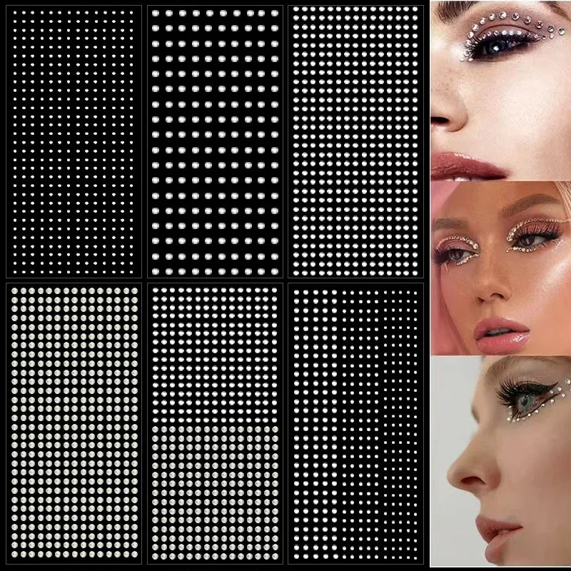 Perles adhésives pour visage et cheveux, 2, 3 et 4 mm