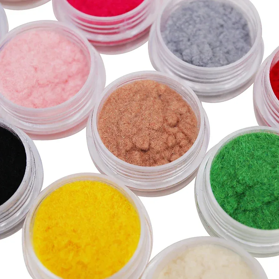 Poudre de flocage velours pour ongles, 12 couleurs